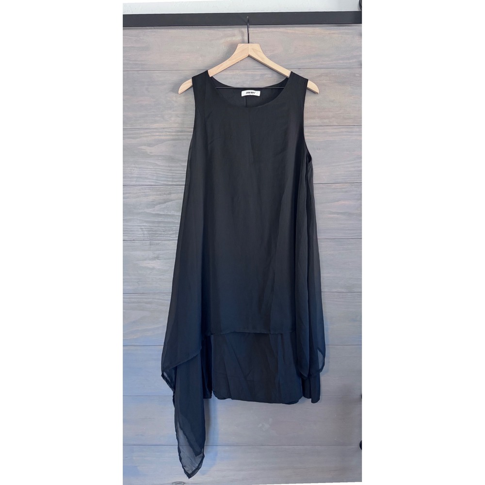 Jian Ruyi Womens Black Sleeveless Asymmetrical High Low Layered Chiffon Dress